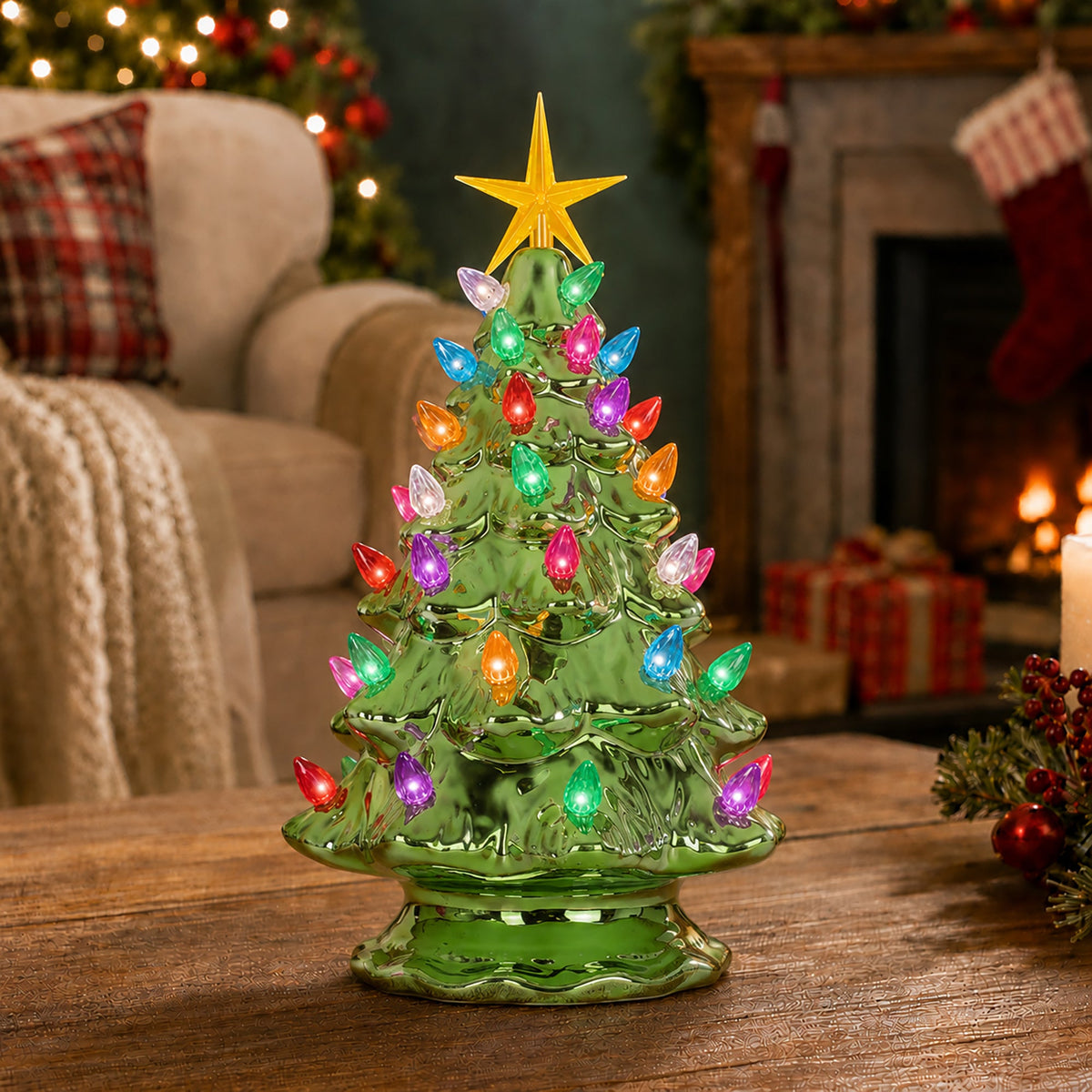 11.5" Pearl Olive Ceramic Christmas Tree