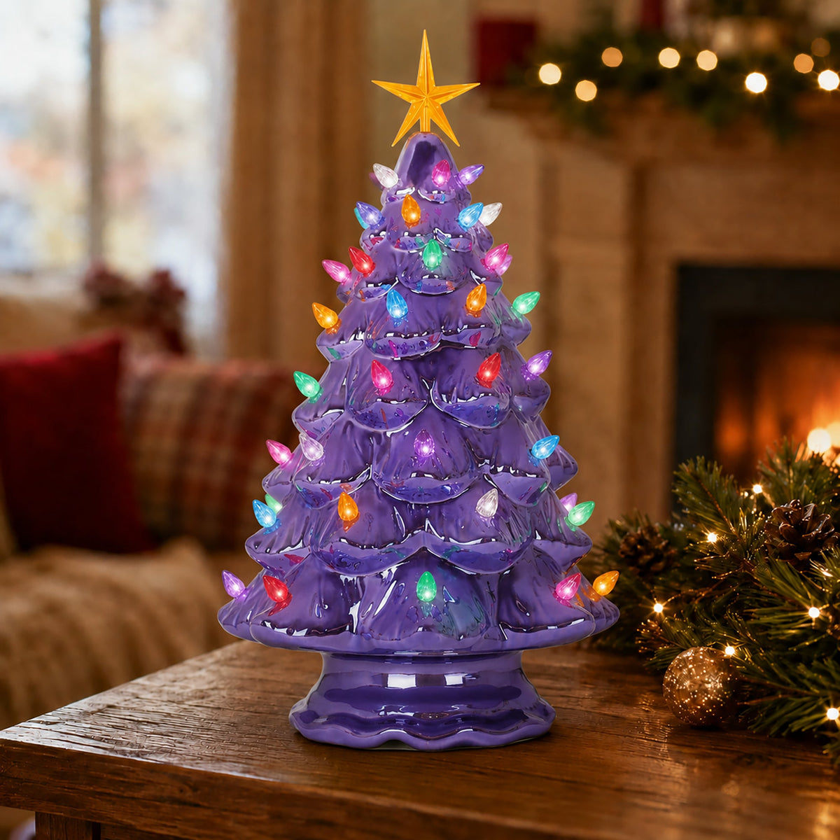 15.5" Pearl Violet Ceramic Christmas Tree