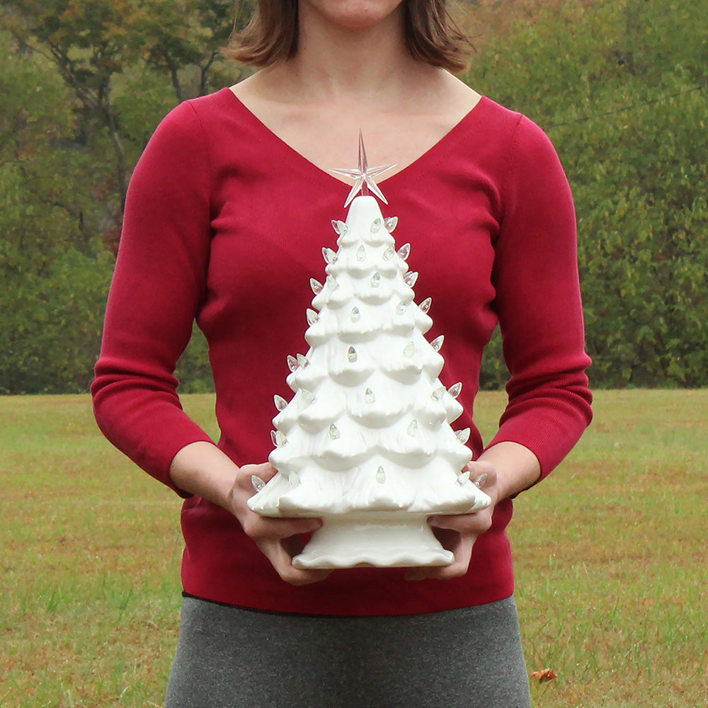 15.5" White Ceramic Christmas Tree