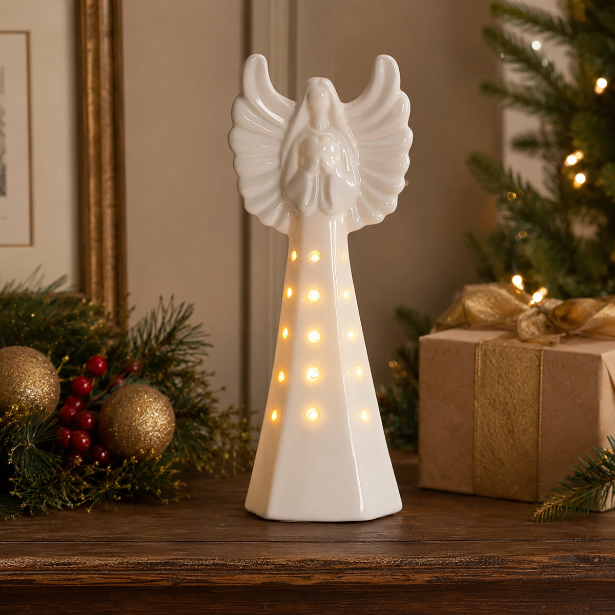White Lighted Ceramic Angel