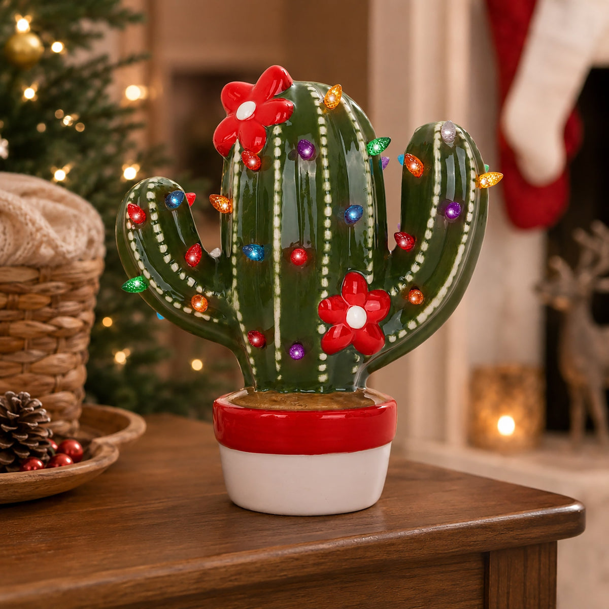 Lighted Ceramic Christmas Cactus