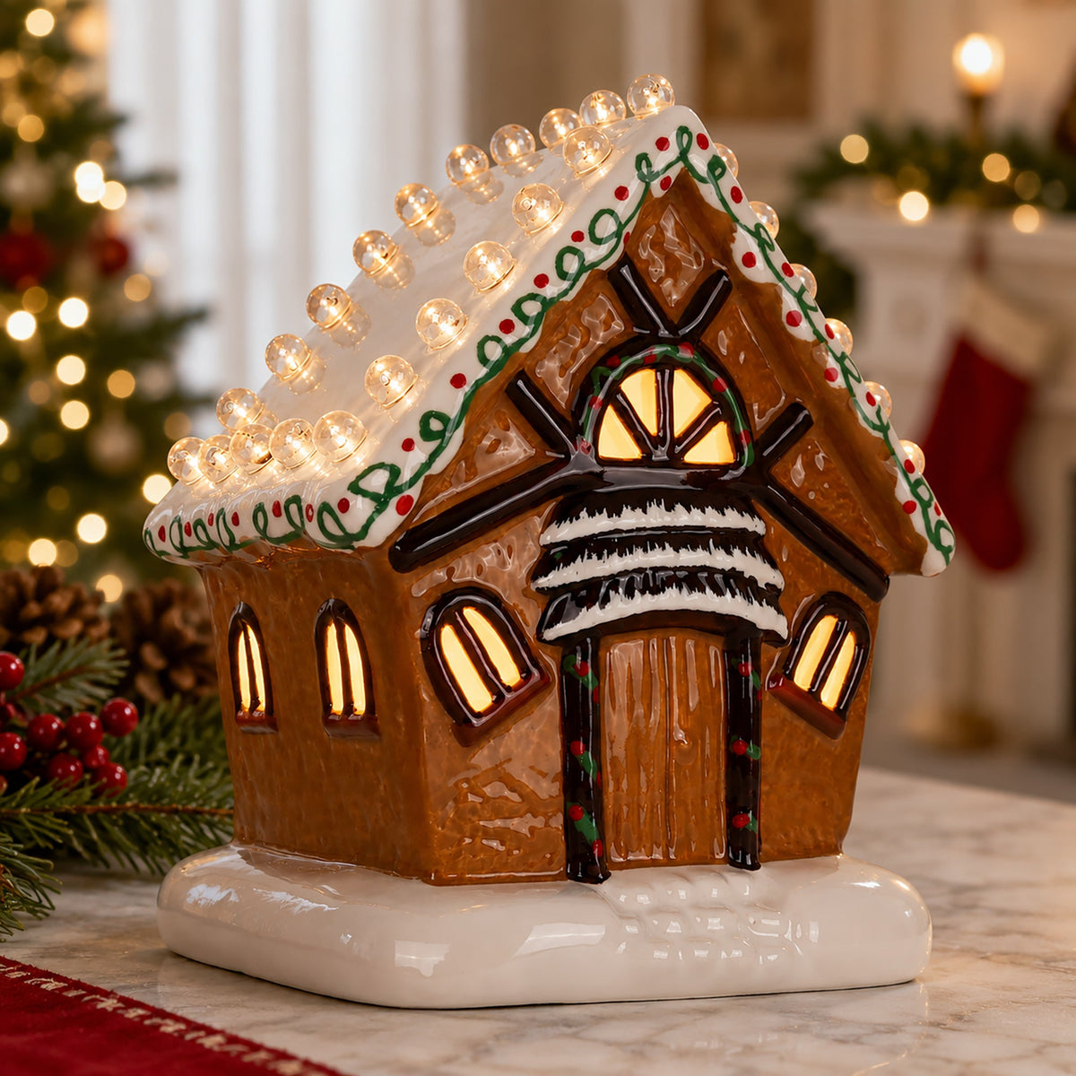 Lighted Ceramic Gingerbread House