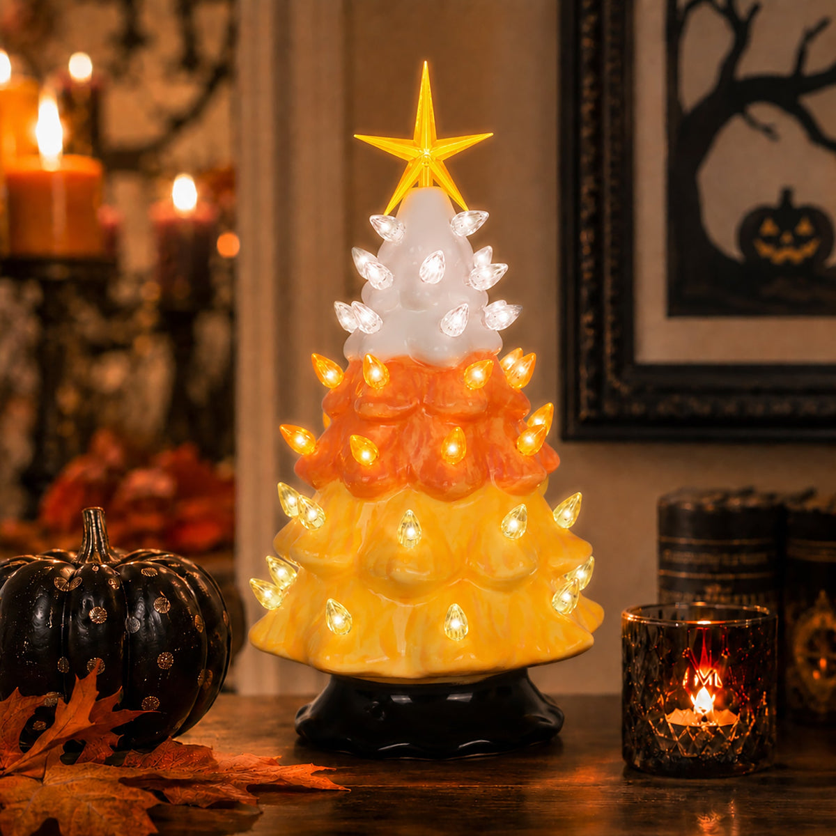 11.5" Candy Corn Halloween Ceramic Tree