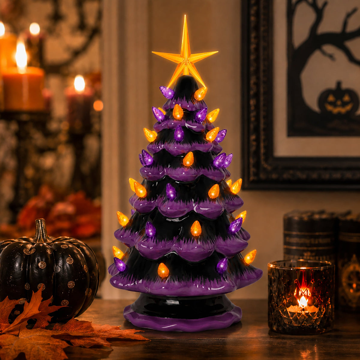 11.5" Purple Halloween Ceramic Tree