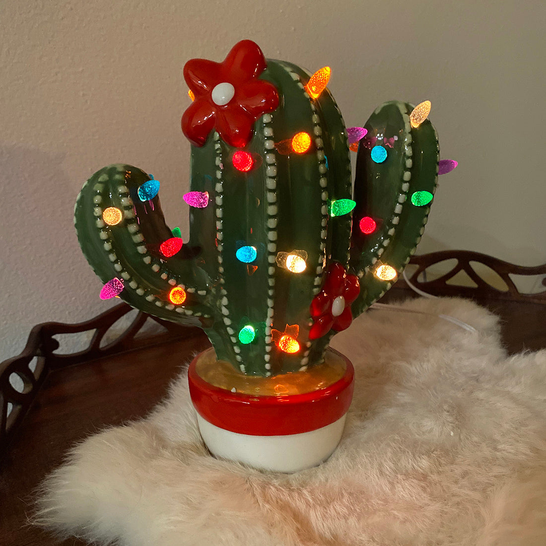 Lighted Ceramic Christmas Cactus