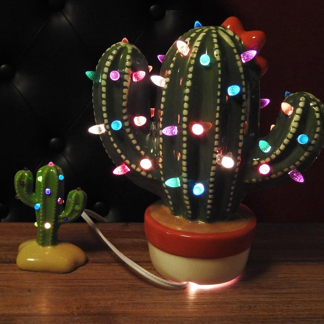 Lighted Ceramic Christmas Cactus
