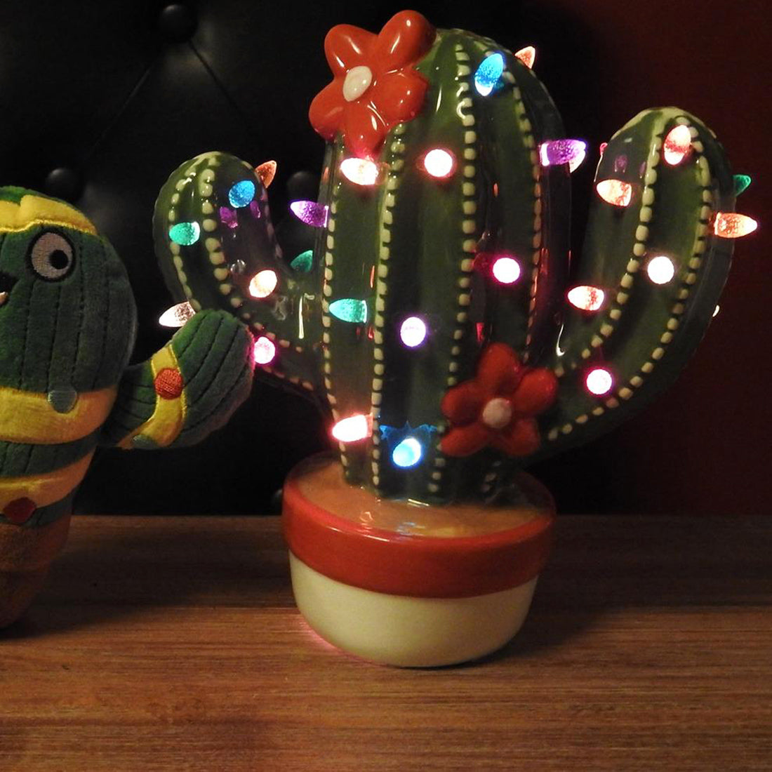 Lighted Ceramic Christmas Cactus