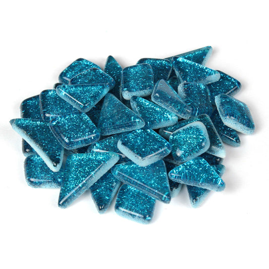 Mermaid Blue Glitter Smooth Mosaic Tile